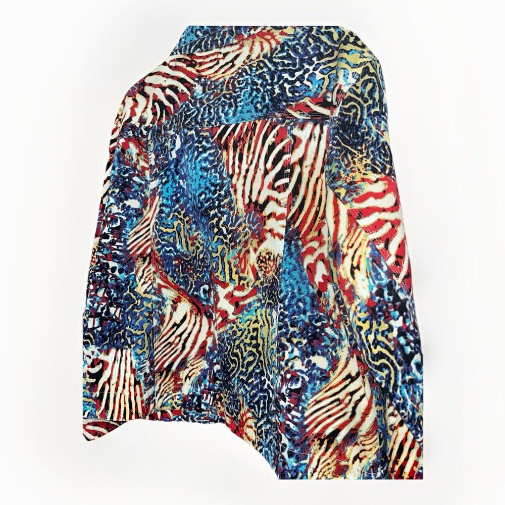 Chico's Women's Long Sleeve Multicolor Jean Jacket Size 3 Red White Blue - Picture 4 of 8